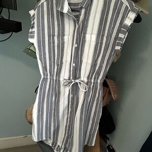 Striped Gray and White Button-Up Dress